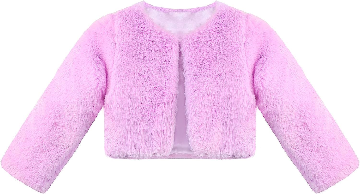 Lilax Girls Cozy Faux Fur Long Sleeve Crew Neck Dress Coat