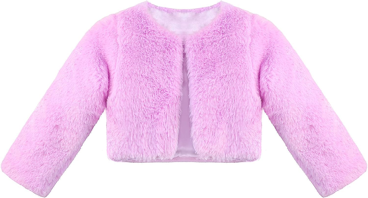 Lilax Girls Cozy Faux Fur Long Sleeve Crew Neck Dress Coat