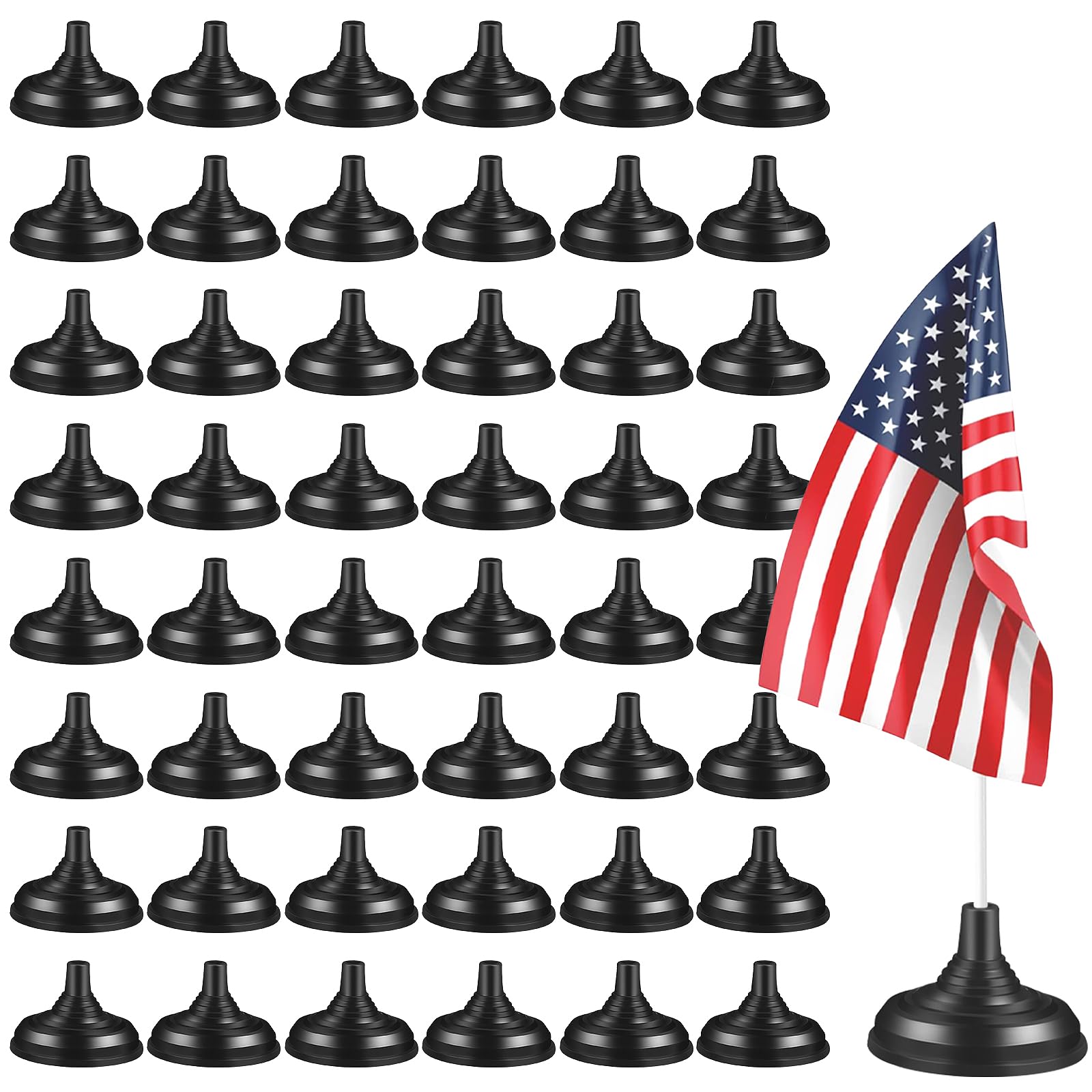 UICCOVESS 48 Pack Mini Desk Flag Stands Black Small Base Table 1 Hole Desktop Flag Stand Holds 5 x 8 Inches Stick Flags for Party Office Desk Centerpiece Country Company Sports Team