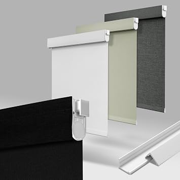 No Drill No Tools Blackout Roller Shades for Windows, Cordless Blinds with Linen Fabric-Matched, Custom Roller Blinds for Home Office Door, Black, Custom Size