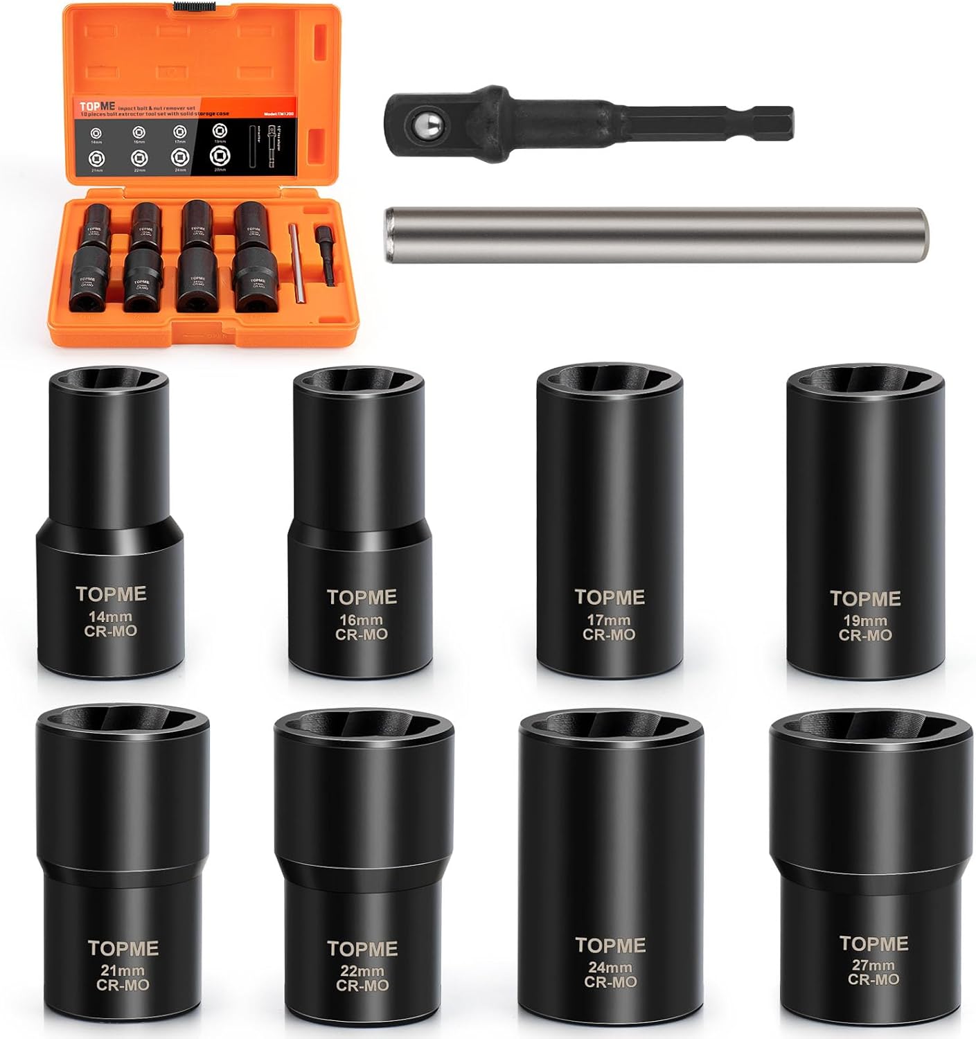 Topme Lug Nut Remover Set, 10 Pieces 1/2Inch Drive Lug Nut Removal