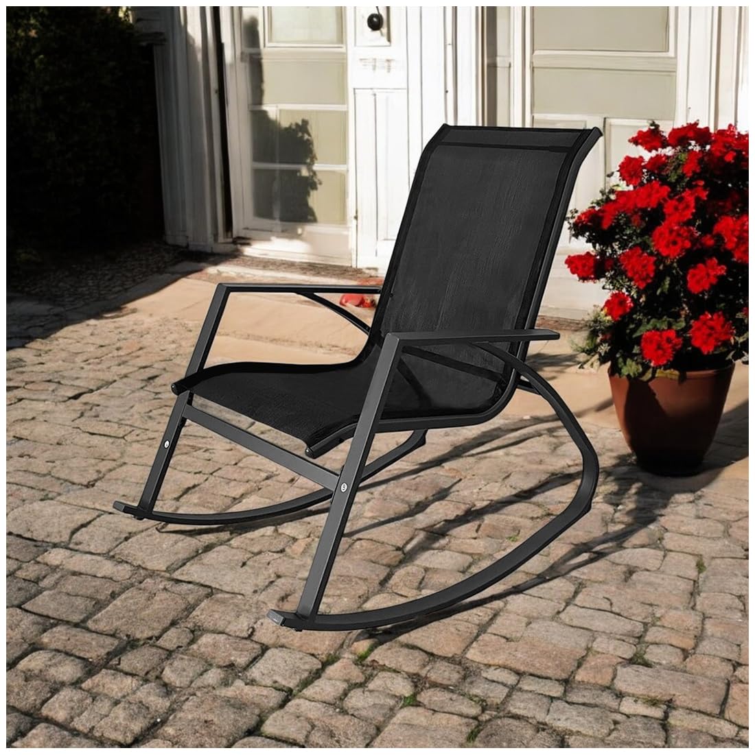 Acomoda Textil – Mecedora con Reposabrazos de Balanceo Suave y Relajante para Interior y Exterior. Balancín Estable de Acero Resistente y Estable para Terraza, Patio y Hogar 102x92x60 cm