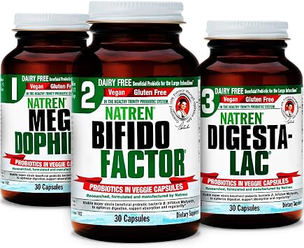 نظام Natren Healthy Start نظام مكمل بروبيوتيك خال من منتجات الألبان لتحسين الهضم ، 30 كبسولة عبوة من 3