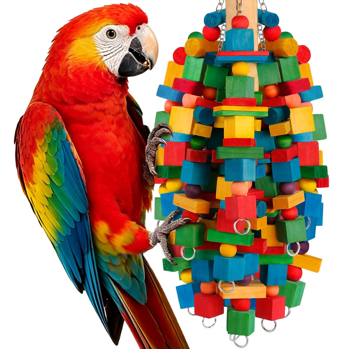 Bird Toys Parrot Toys Natural Wood Blocks Bird Chew Toy for Large Bird