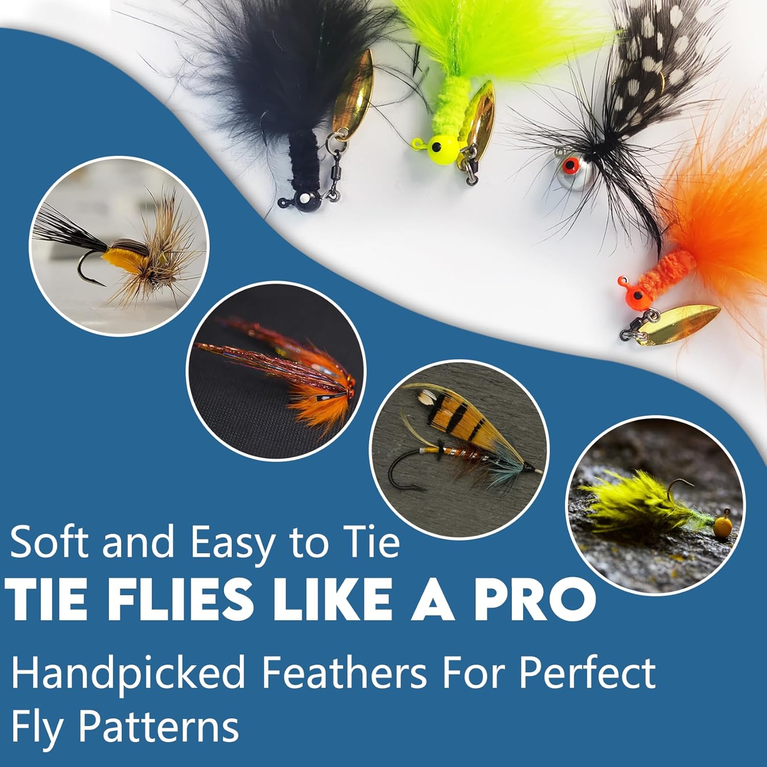 EUPHENG Fly Tying Materials Kit 14 Types of Feathers, Dubbing & Hooks, UV Dyed Hackle Feathers Starter kit for Tying Fly Fishing Flies, Perfect for Tails & Wings, Easy to Tie Fly Tying Kit