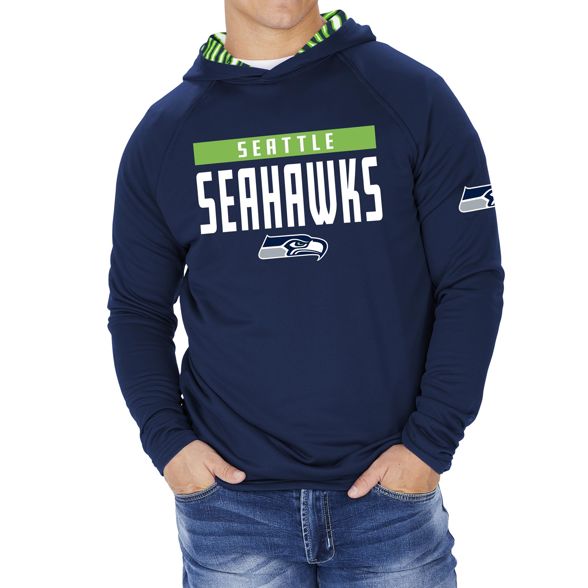 Zubaz NFL Football Men's Solid Team Hoodie with Camo Lined Hood and Sleeve Graphic — view 8