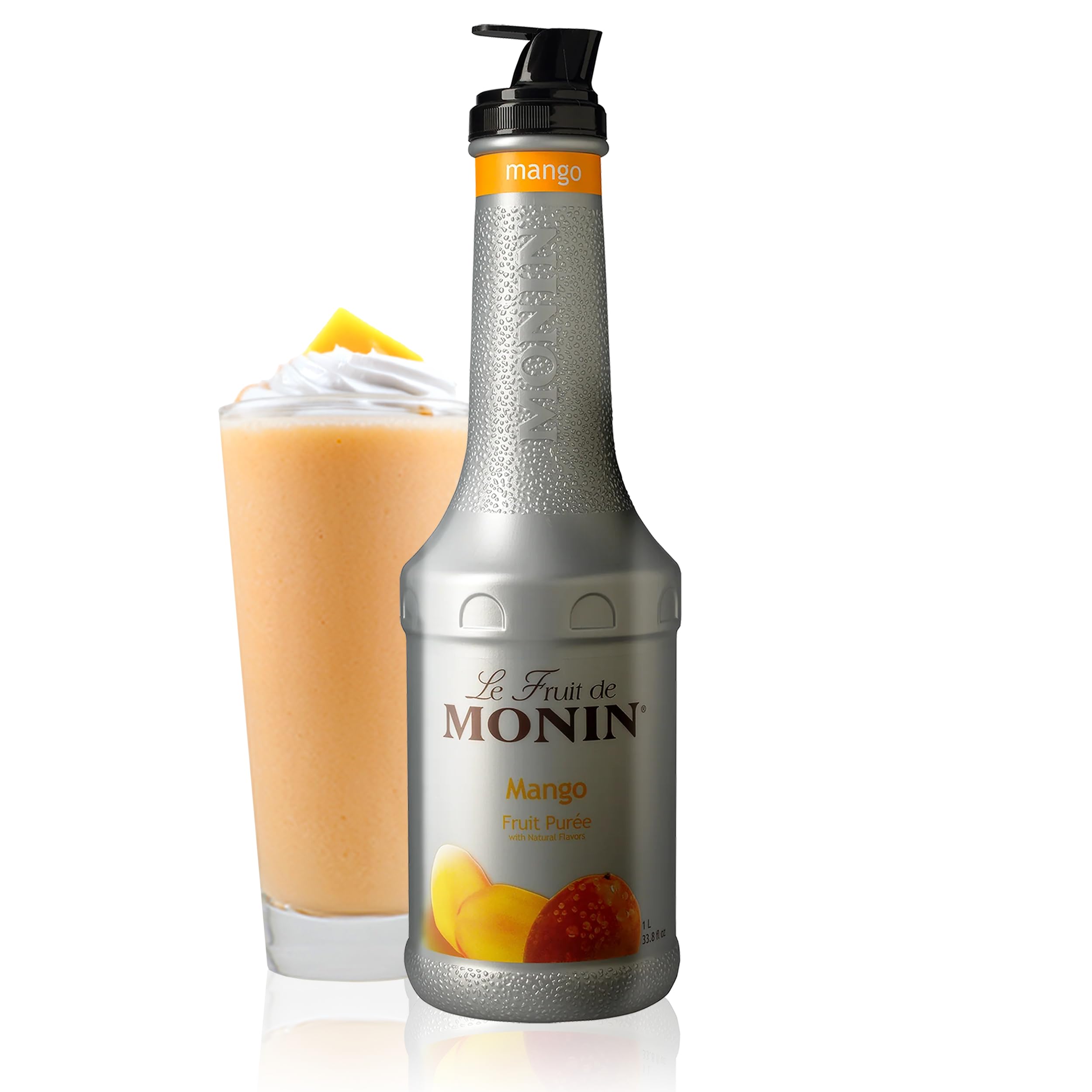 Monin - Mango Purée, Tropical and Sweet Mango Flavor, Natural Flavors, Great for Teas, Lemonades, Smoothies, and Cocktails, Non-GMO, Vegan, Gluten-Free (1 Liter)
