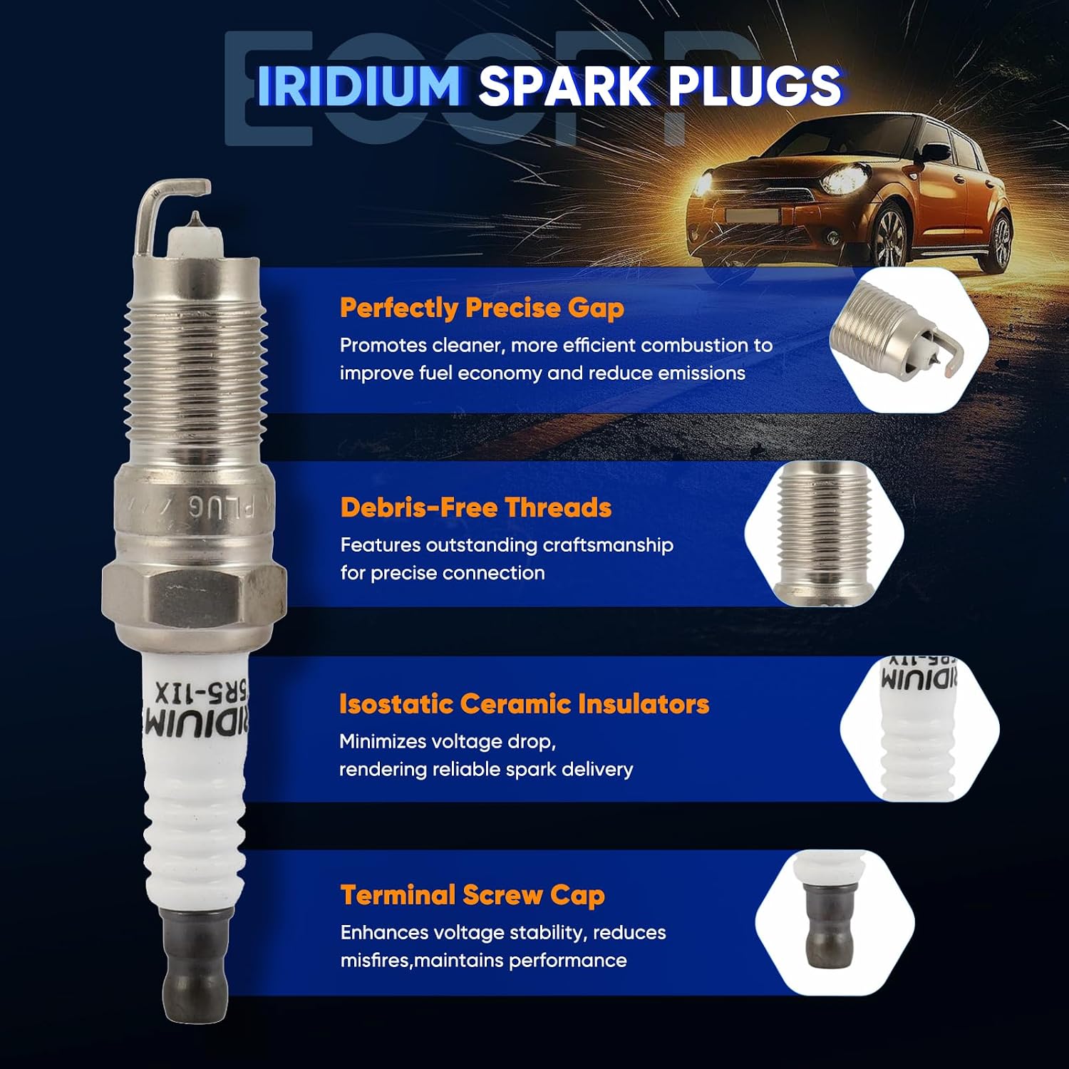 ECCPP Spark Plug Platinum Iridium Fit for 1994-1996 for Buick for Century 2.2L/L4,1994-1997 for Chevrolet for S10 2.2L/L4 Replacement for 7316,TR551IX (6 Spark Plugs)