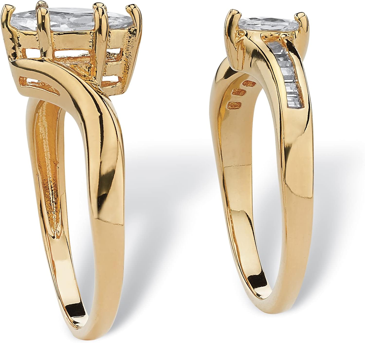 PalmBeach Yellow Gold-Plated Marquise Cut Cubic Zirconia Bridal Ring Set Sizes 5-12