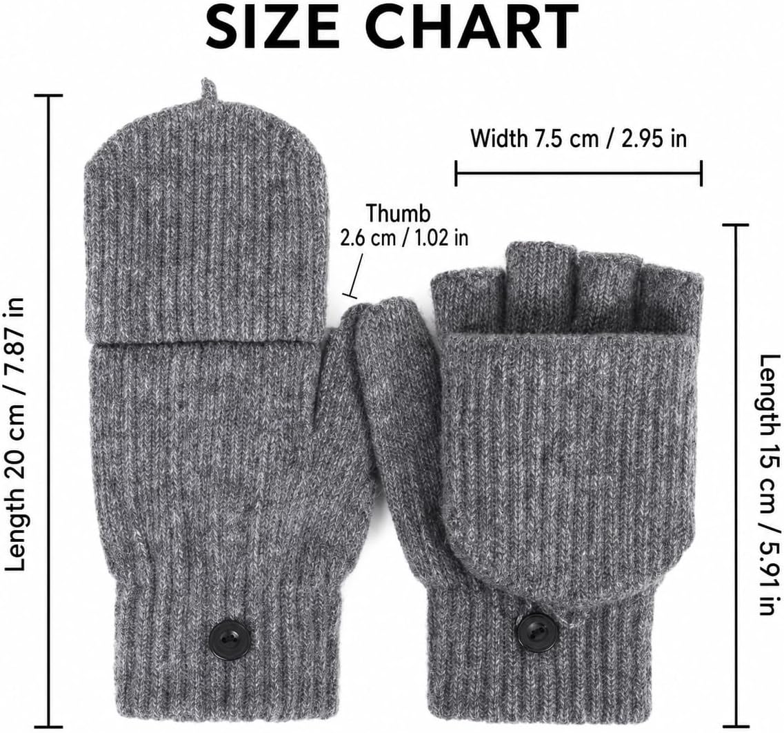 kids Flip Top Knit Gloves for Cold Weather Convertible Half-Finger Gloves for Outdoor Activities