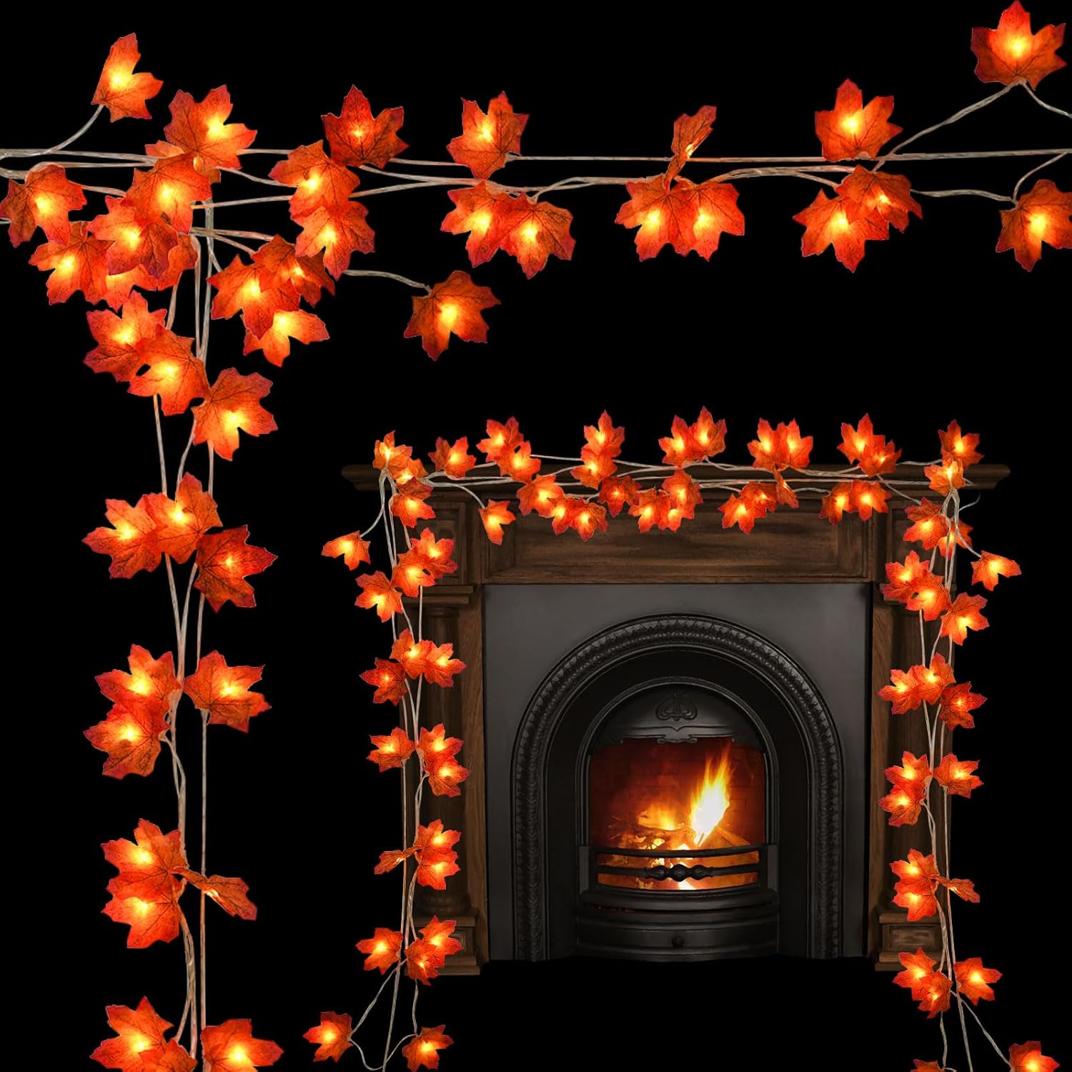 4 Pack Autumn Lights Fall Decorations Leaves Garland with Lights 60Ft 120LED Fall Leaf Decor String Lights Christmas Halloween Lights Decorations Indoor Outdoor