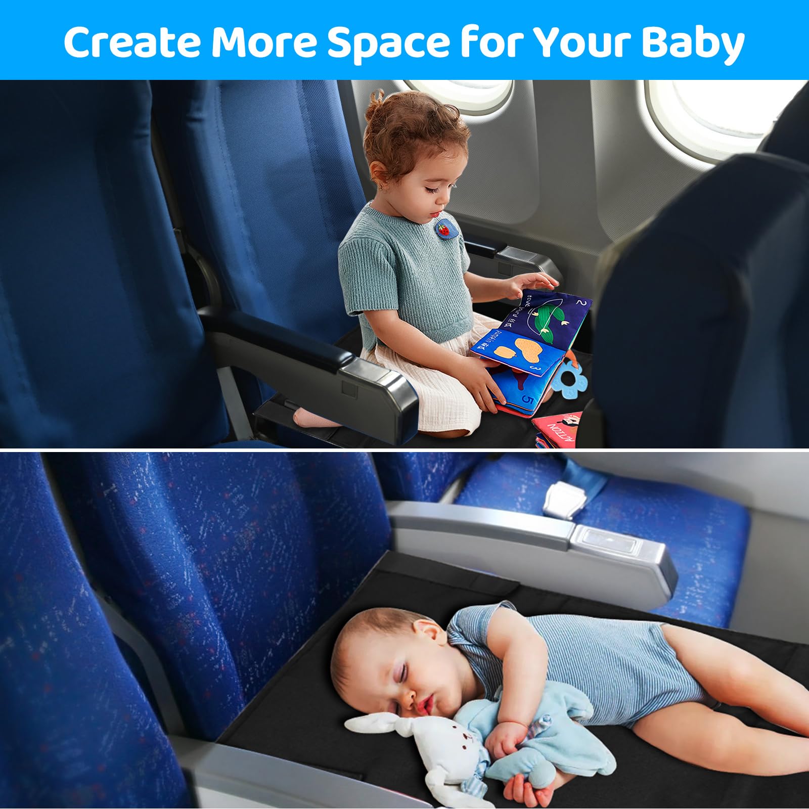 Poggiapiedi Aereo Lettino Bambini, Estensione Sedile per Bambino, Letto Portatile Viaggi Brevi 79x44 cm