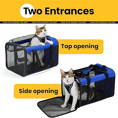 Vista 27 de Bolsa transportadora para gatos, transportador de mascotas de lados suaves para perros con malla de 4 lados, transportador de transporte de gatos