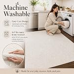 Tapis lavable 5x7 AG Home, tapis boho doux à profil bas, tapis antidérapant avec design texturé neutre, tapis lavable en machine pour salon, chambre, salle à manger, crème