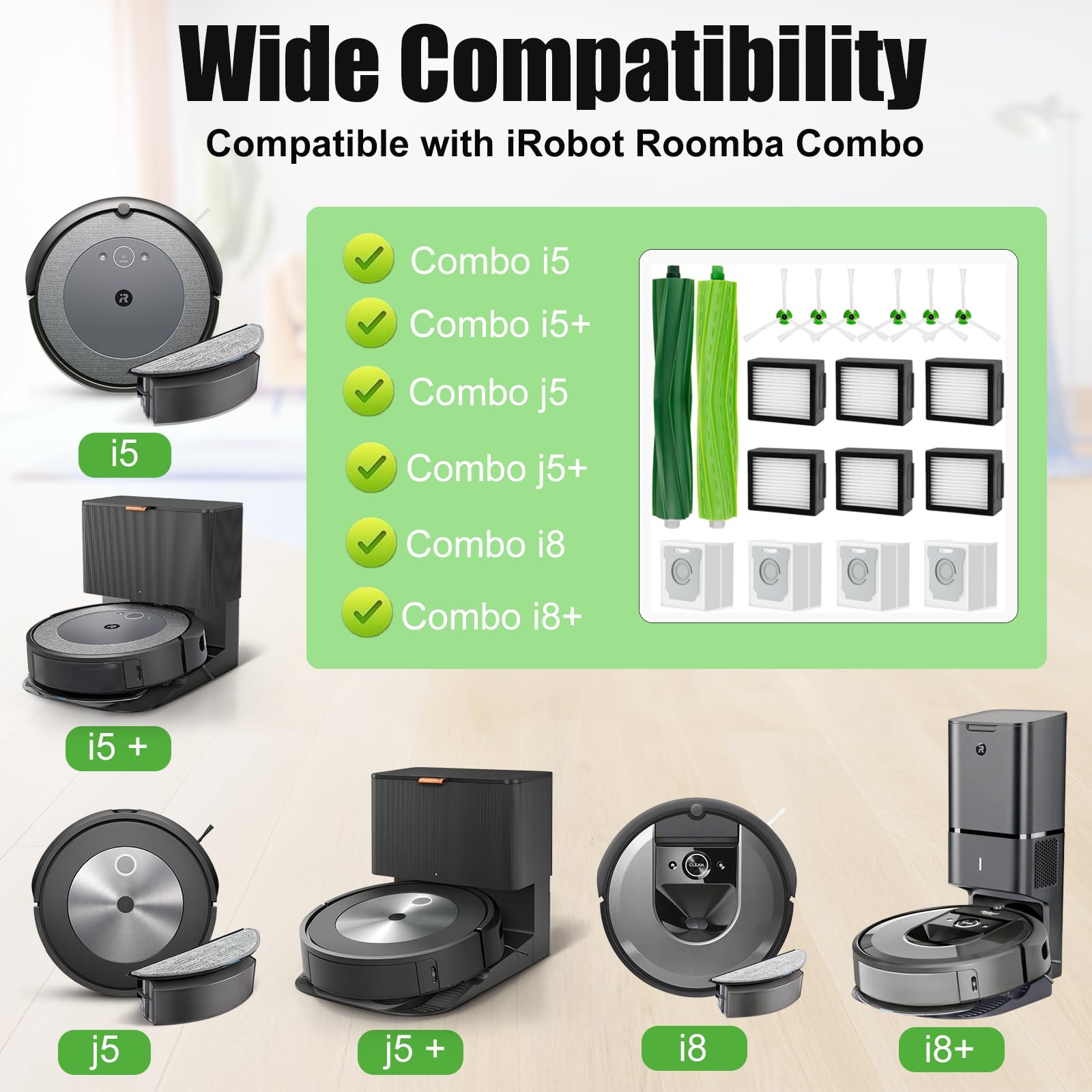 Kit Ricambi Per IRobot Roomba 705/706 Combo - 4 Spazzole, 6 Filtri, 6 Spazzole Laterali, 4 Sacchetti Polvere