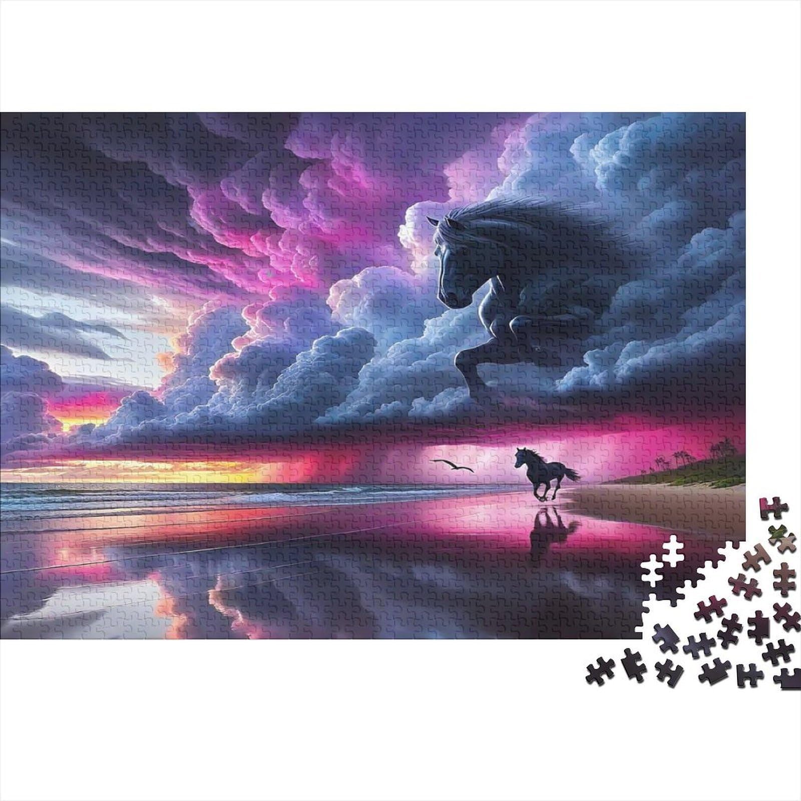 Black Horse Dreamy Beach 1000 Piece Jigsaw Puzzle Paper Adult Relaxing Focus Boost Family Decor Gift 38x26cm/1000pcs — image 1