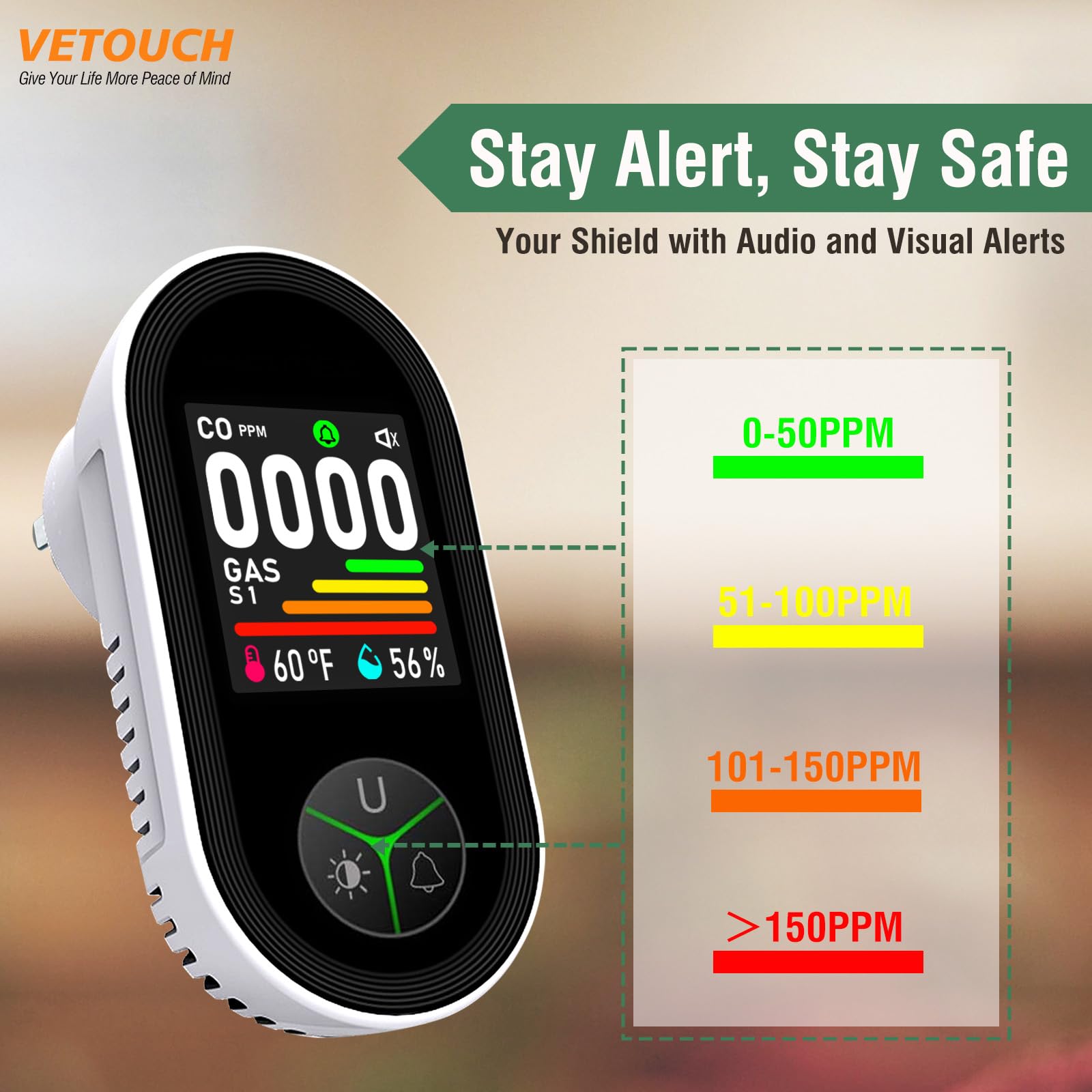 Carbon Monoxide Detector, Battery Powered, Gas Detector With Display And Temperature Gauge~p119357201