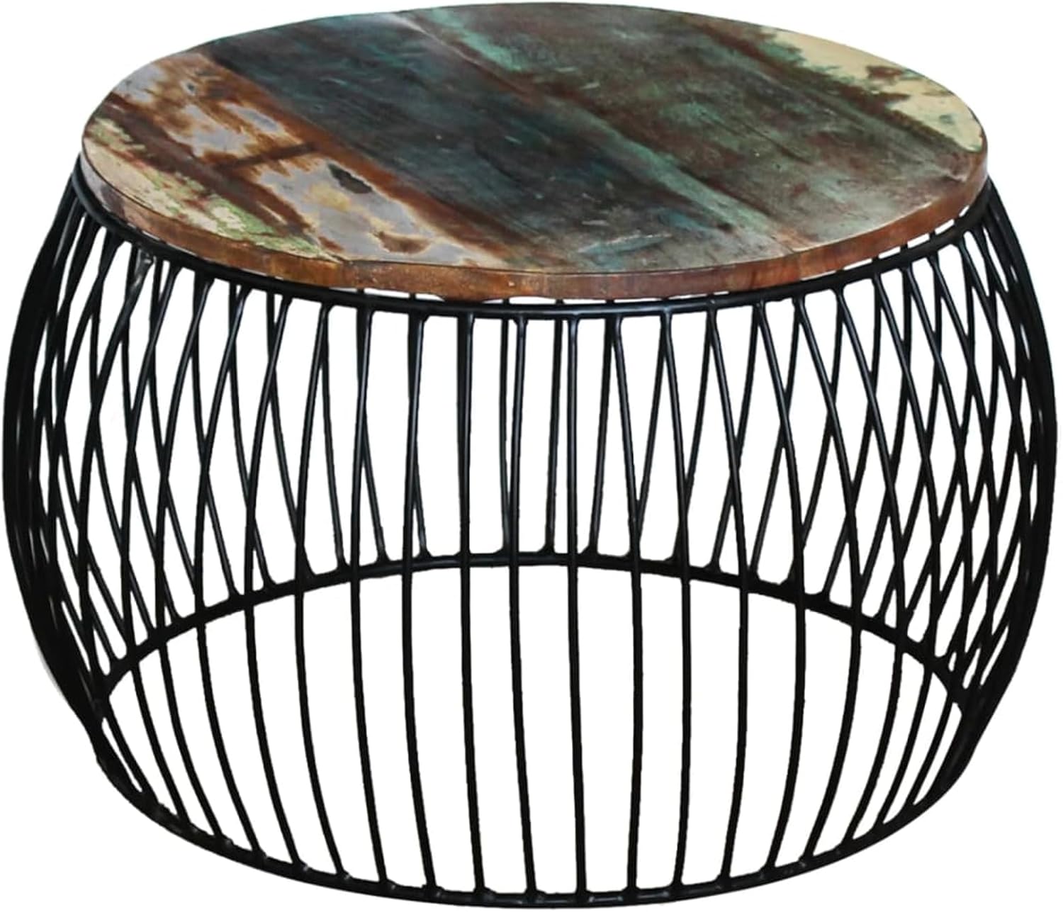 Tidyard Round Coffee Table, Reclaimed Wood and Iron Vintage Rustic Medium Size for Living Room