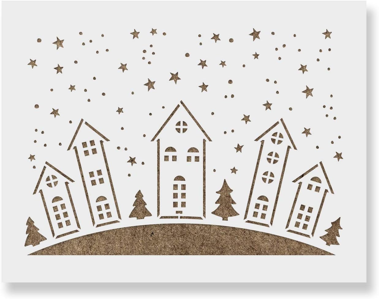 Christmas Village Stencil - Christmas Crafts, Snow Village Stencil, Village, Christmas Stencil, DIY