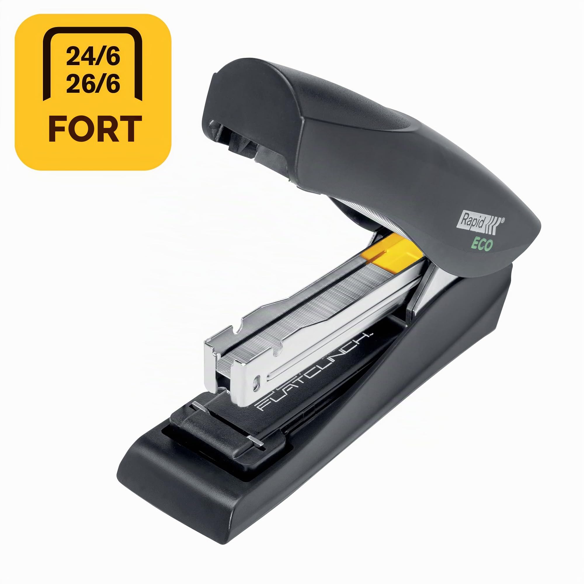 RAPID ECO - Agrafeuse de Bureau Demi-Bande en Plastique Recyclé, pour Maison / Bureau / École, Gamme ECO, coloris Noir, 24812701