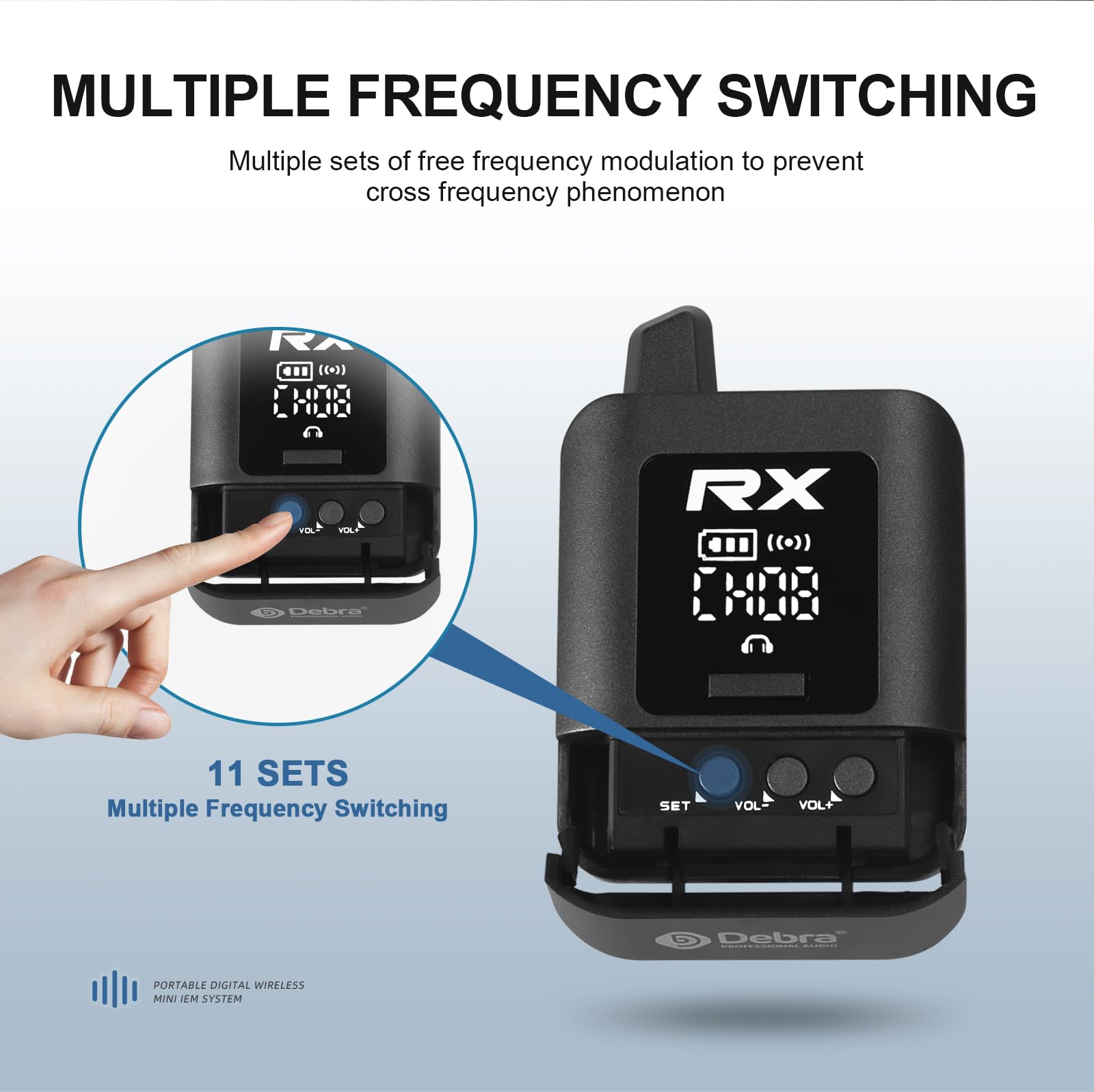 Debra ST-Mini Sistema IEM Professionale – Trasmissione Wireless 2.4G a 50m, Autonomia Prolungata, Ricevitori Illimitati Nero