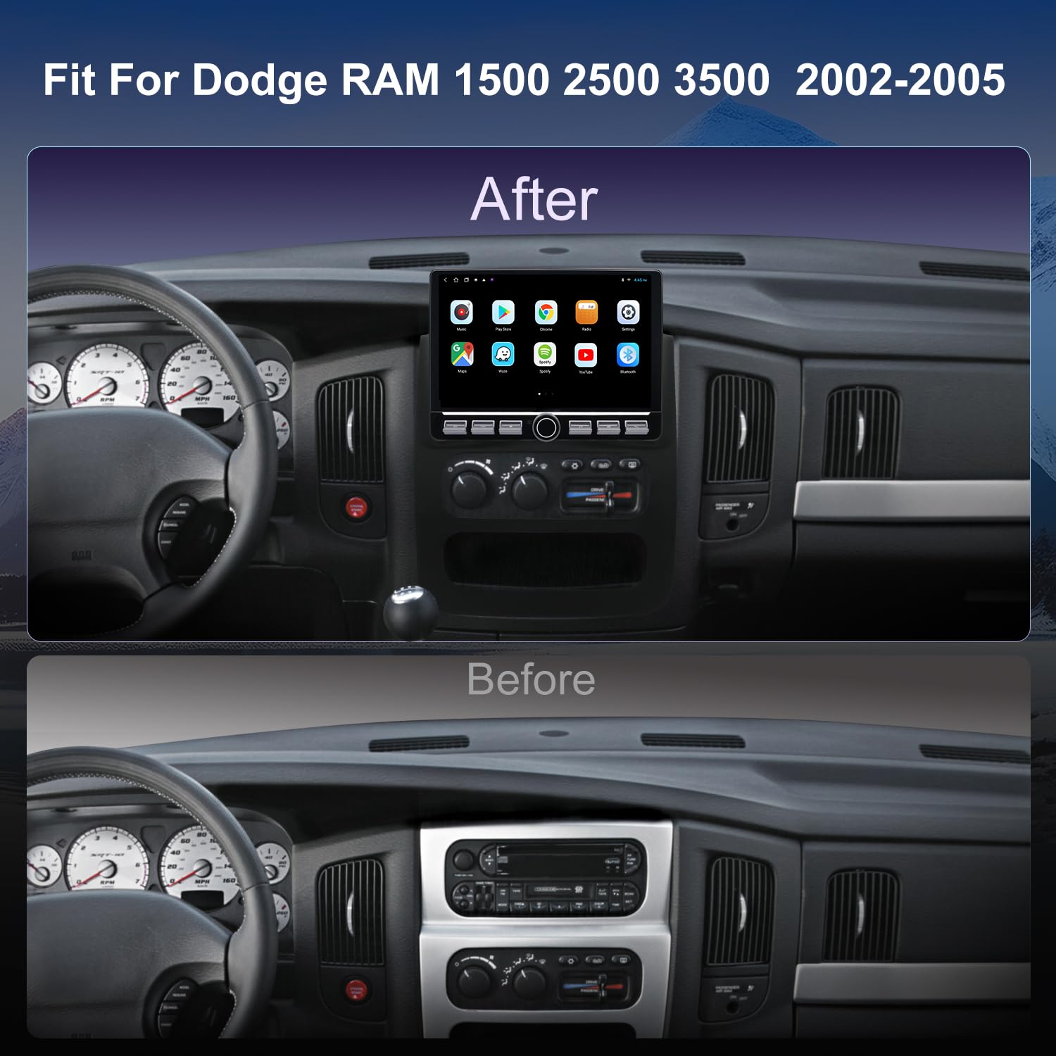 4G LTE QLED Radio for Dodge RAM 2002-2005 Upgrade | 8-Core CPU Touch Screen Stereo | Wireless CarPlay & Android Auto | Support OEM Camera & Steering Wheel Control | Free Camera