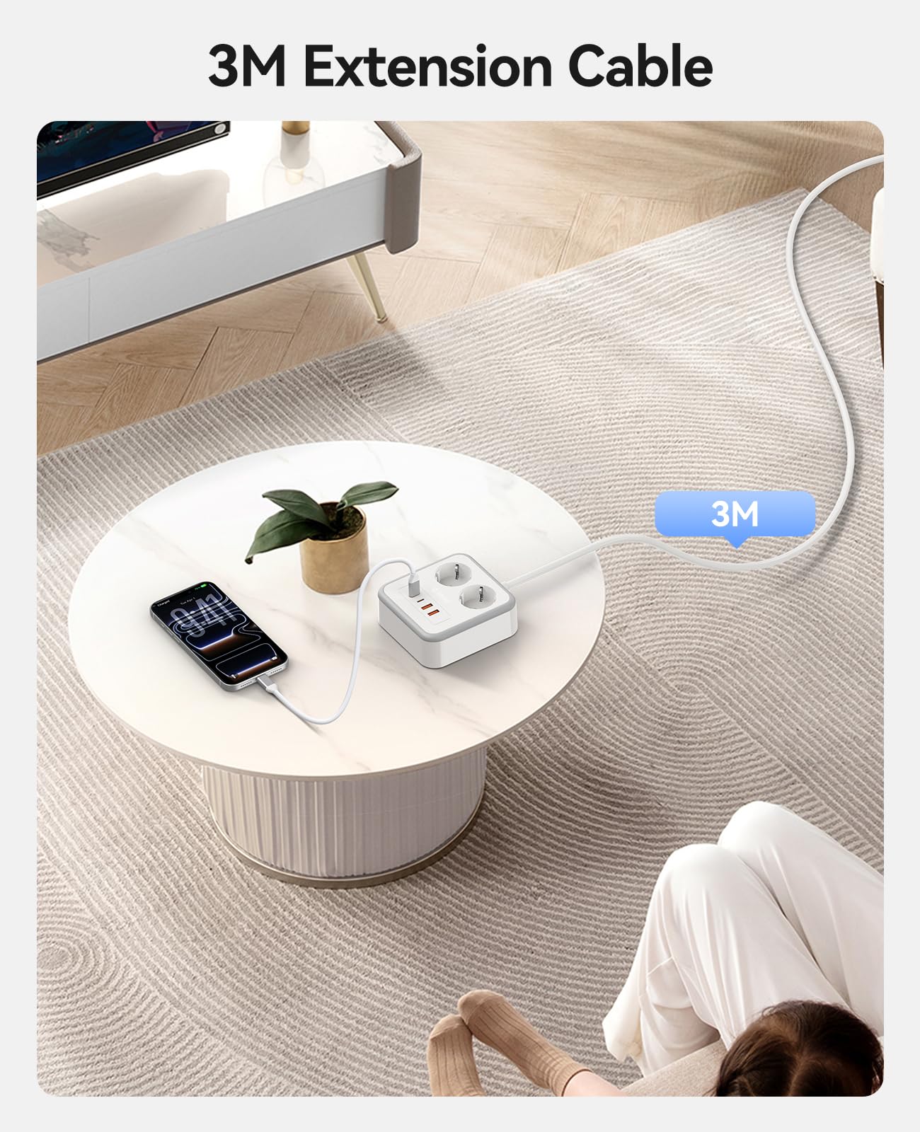 ORICO Regleta Enchufes con USB C 20W, Regleta de 3 Metros con 2 Tomas y 4 USB (2 USB-C), Diseño Compacto con Agujeros de Montaje y Pies Antideslizantes, 2500W, para Mesa o Pared, Blanco - APD — view 5