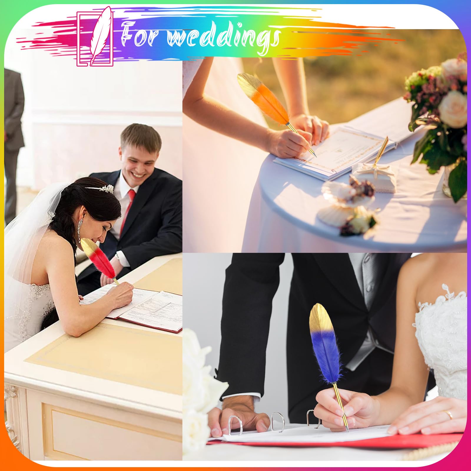 Lot De 12 Stylos à Bille élégants En Plumes De Couleurs