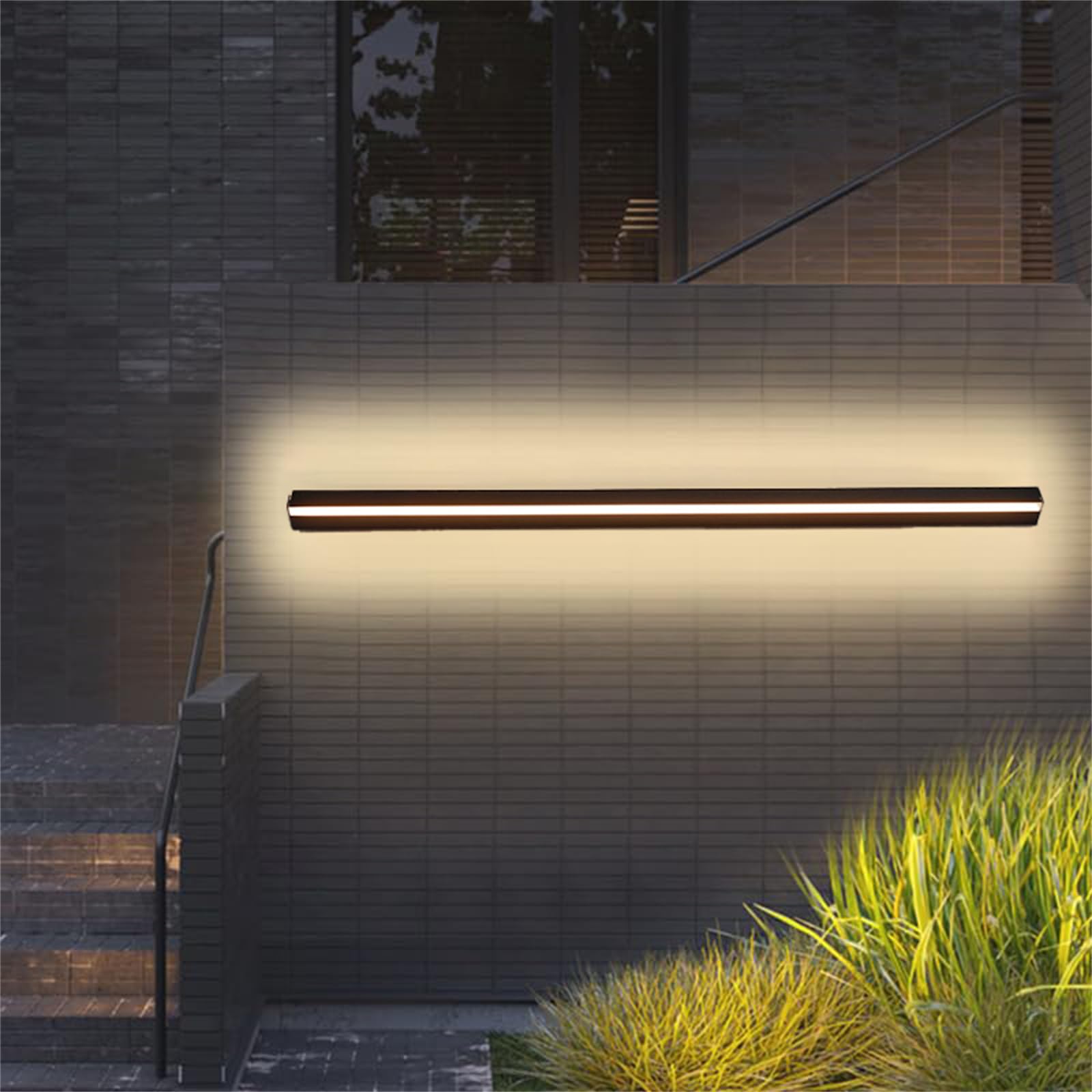 HELCEKOU IP65 Minimalist Outdoor Wall Sconce - Modern Black Aluminium Lighting Fixture for Patio & Garage Acrylic Lights, 40cm Neutral Light, Waterproof Design