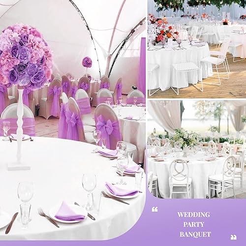 Miniatura 5 de Teruntrue Paquete de 4 manteles redondos de poliéster blanco de 120 pulgadas, resistentes a las arrugas, lavables, manteles de tela para bodas,