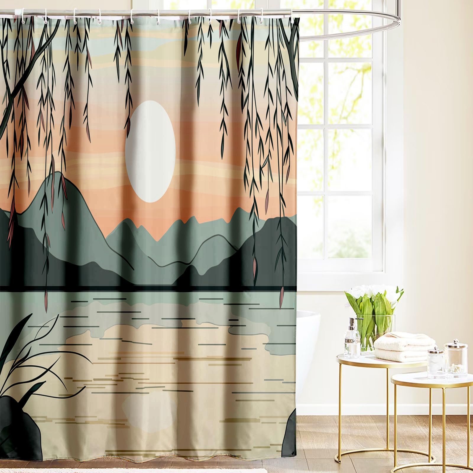 Rideaux de douche imperméable et lavable motif montagne 200x200