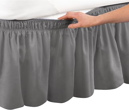 Collections Etc Wrap Around Bed Skirt, Easy Fit Elastic Dust Ruffle, Grey, Twin/Full