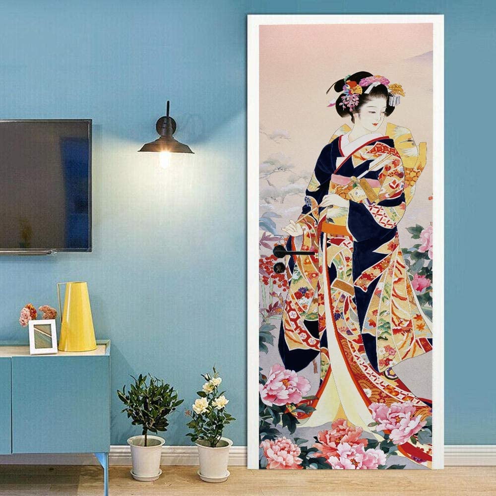 Sticker Porte Style Japonais, Autocollant Porte Auto-Adhésif