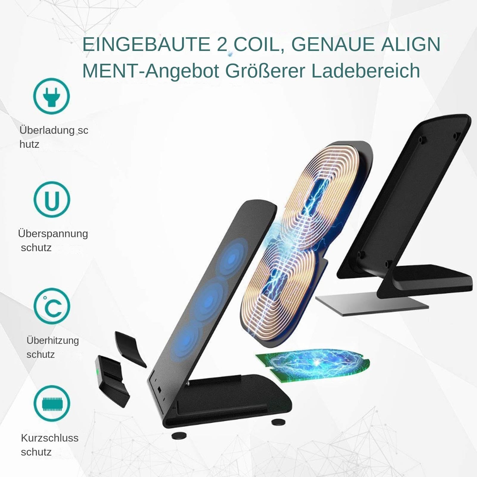 Kabellose Ladestation, Kabellose Telefon-Ladestation - Handy-Ladeständer - 15 W Faltbarer Reiseladeständer, Telefon-Tischständerhalter, faltbares kabelloses Ladegerät mit schlaffreundlichem