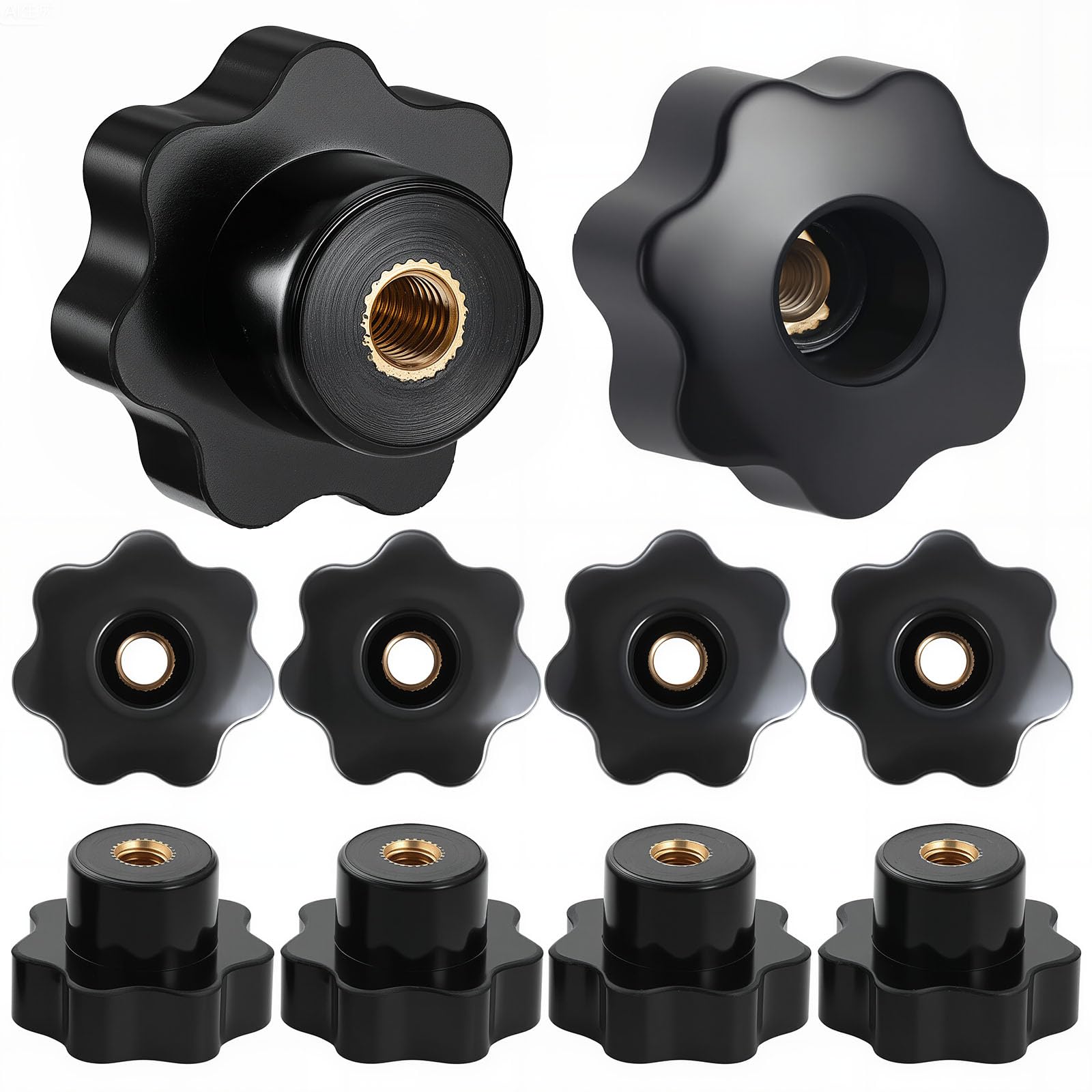 Sourcing Map 4 Pomelli A Stella M10 Filettatura Femmina 48 Mm Testa In Plastica Foro Passante In Ottone Maniglie Di Serraggio Filettate Manopole A Mano, Nero - Foto 10