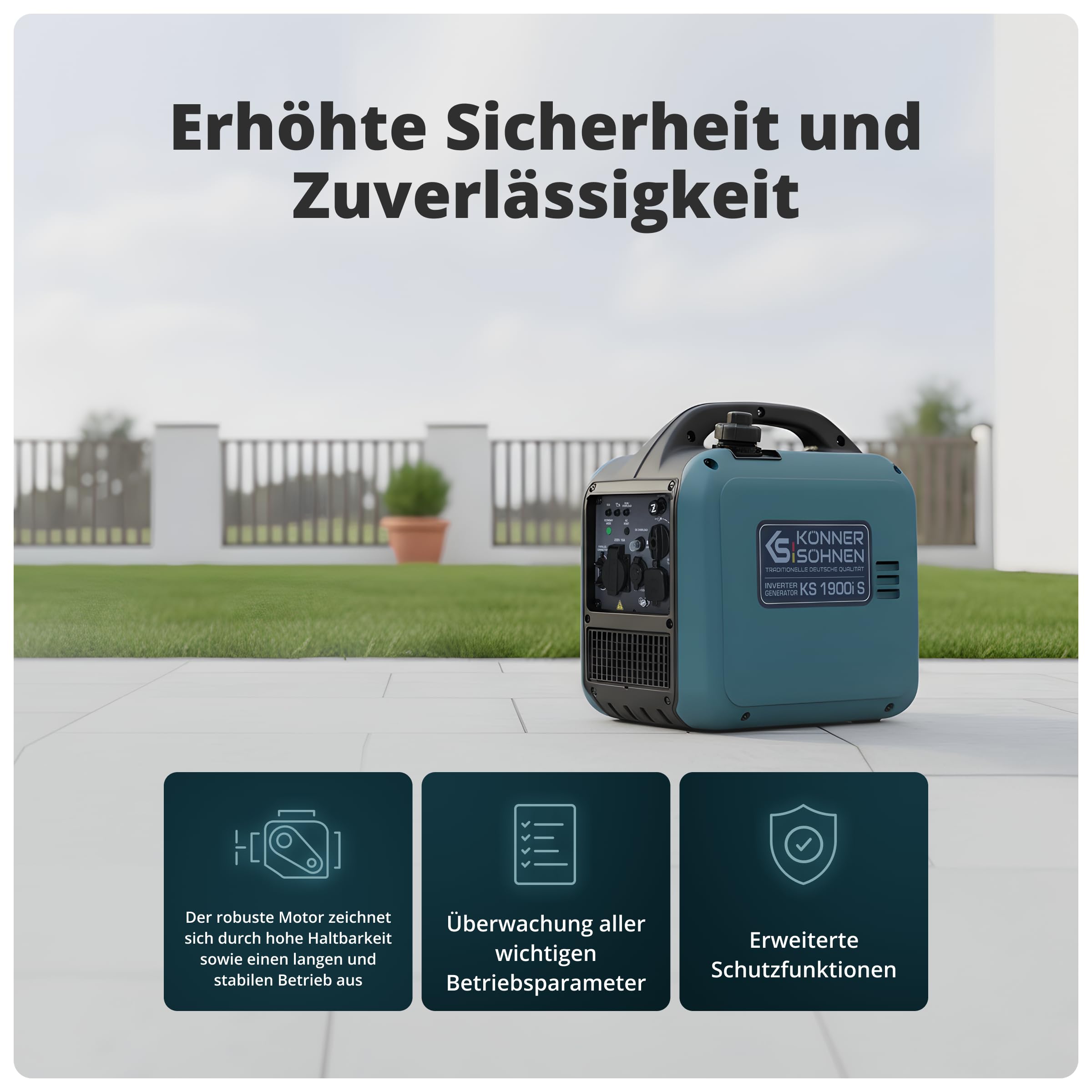 K&S Könner&Söhnen KS 1900i S Inverter-Generator 2,0 kW, Stromerzeuger Inverter mit schallgedämpftem Gehäuse, Notstromaggregat Benzin mit Kupferwicklung, Generator Inverter mit 2 USB-Ausgängen