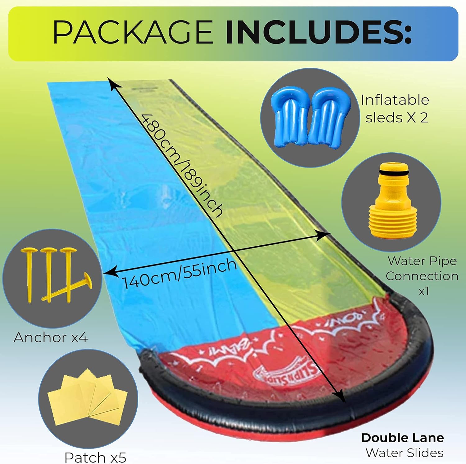 Mag's House Slip and Slide Water Slide with 2 Water Boards, Double Lane Water Slides for Kids Backyard, Summer Toys with Built in Sprinklers for Outdoors Garden Lawn : Toys & Games