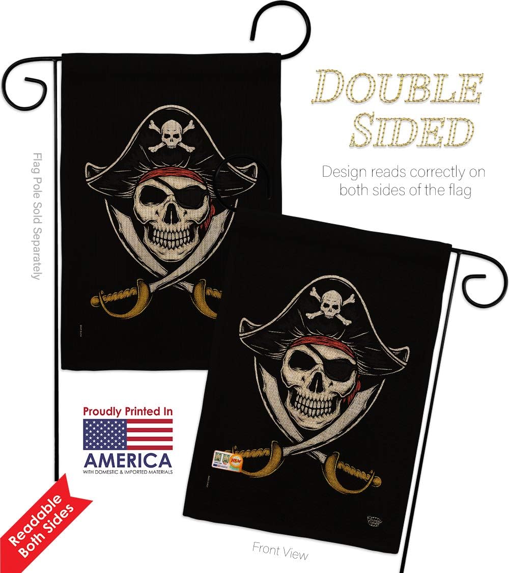 Pirates Burlap Burlap Garden Flag Coastal Pirate Ship Skull Treasure Map Carribean Jolly Blackbeard Jack Small Decorative Gift Yard House Banner Double-Sided Made In USA 13 X 18.5