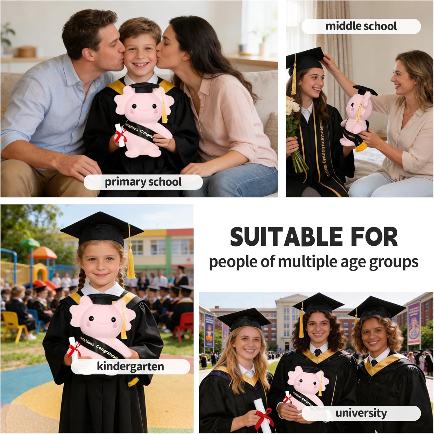 Graduation Decorations 2026 Axolotl Plush，9.84 Inch Class of 2026 Graduation Plush Axolotl Stuffed Animal,Cute Graduation Gifts for Kindergarten, High School, and College Graduates (Axolotl)