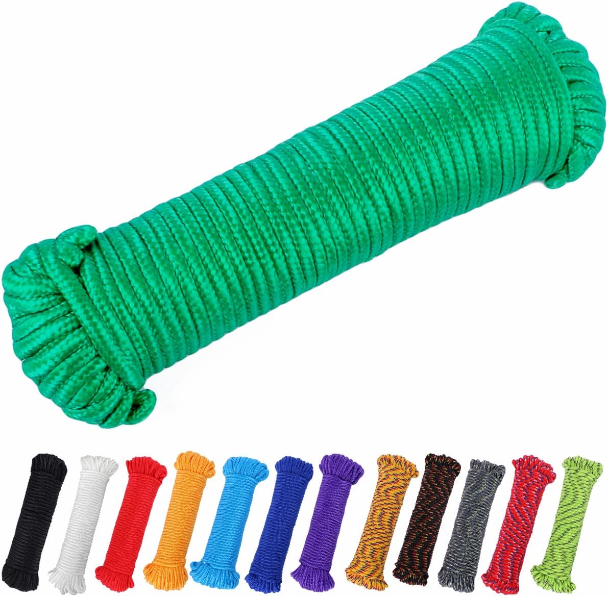 PerkHomy 90 ft 14 inch (7mm) Nylon Poly Rope Flag Pole Polypropylene Clothes Line Camping Utility Good for Tie Pull Swing Climb Knot, Green
