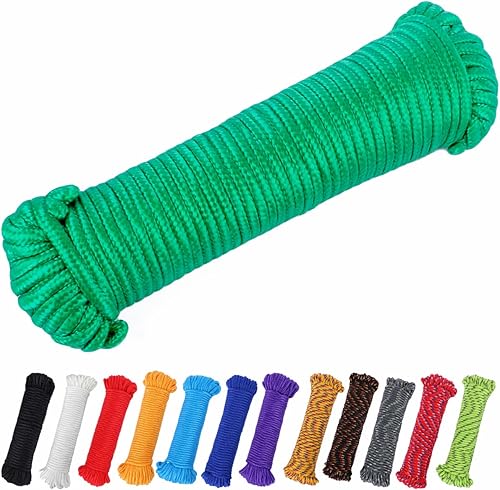 Miniatura 9 de PerkHomy - Cuerda de bandera de nailon de 90 pies y 14 de pulgada (7mm), cuerda de polietileno, línea de ropa de polipropileno, ideal para atar y