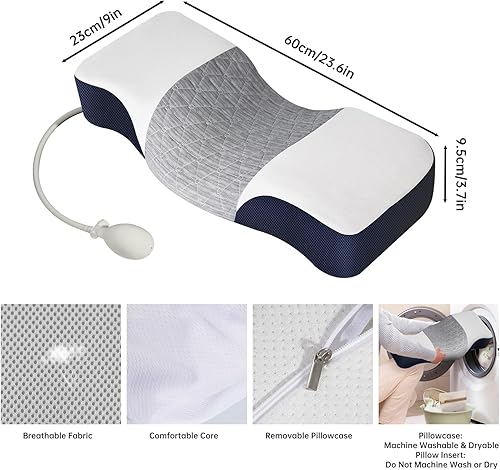 Miniatura 7 de NiHome Almohada cervical cervical de espuma viscoelástica 100% de alta densidad con soporte ajustable en altura, diseño ergonómico con infusión de