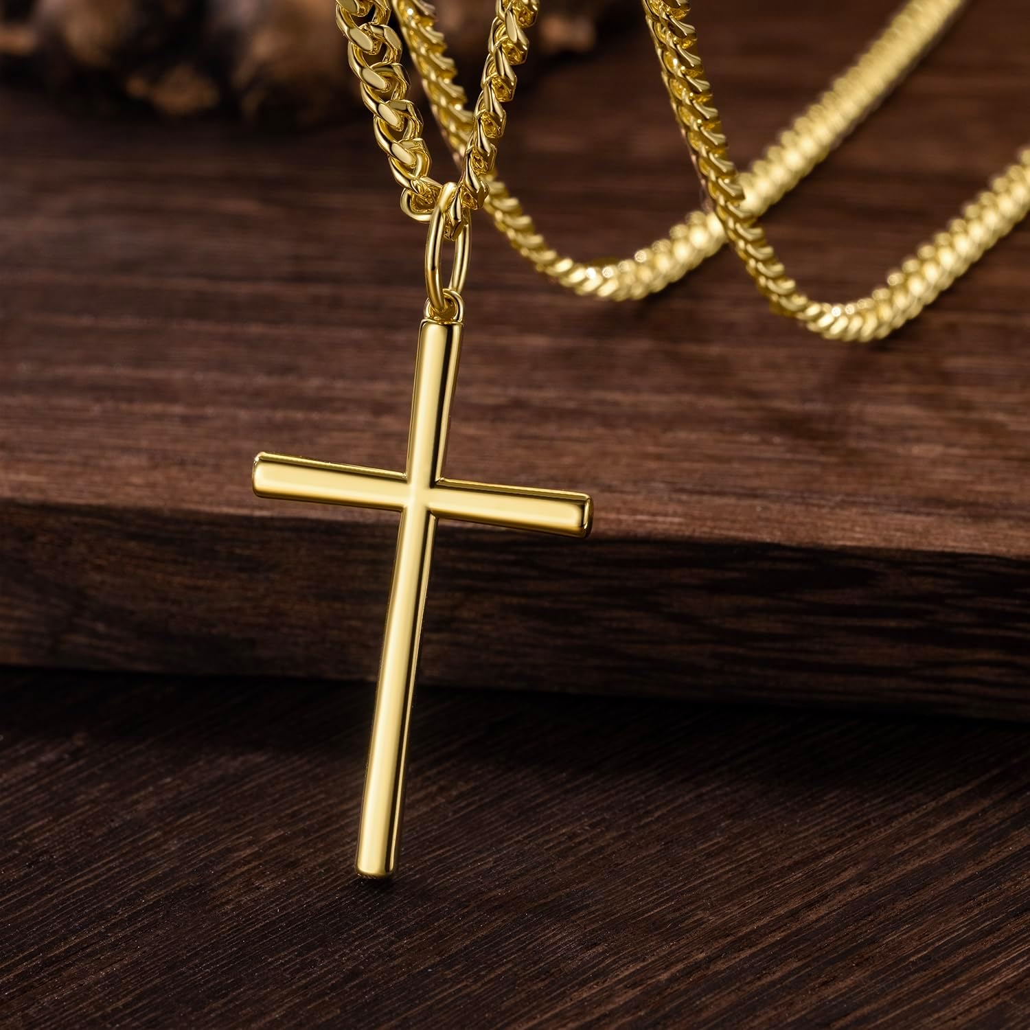 AMELINE Cross Necklace 14K Gold Cross Chain for Men Cuban Link Bold in Form Dainty Gold Crosses Pendant Necklace for Men 20/22/24in - Image 6