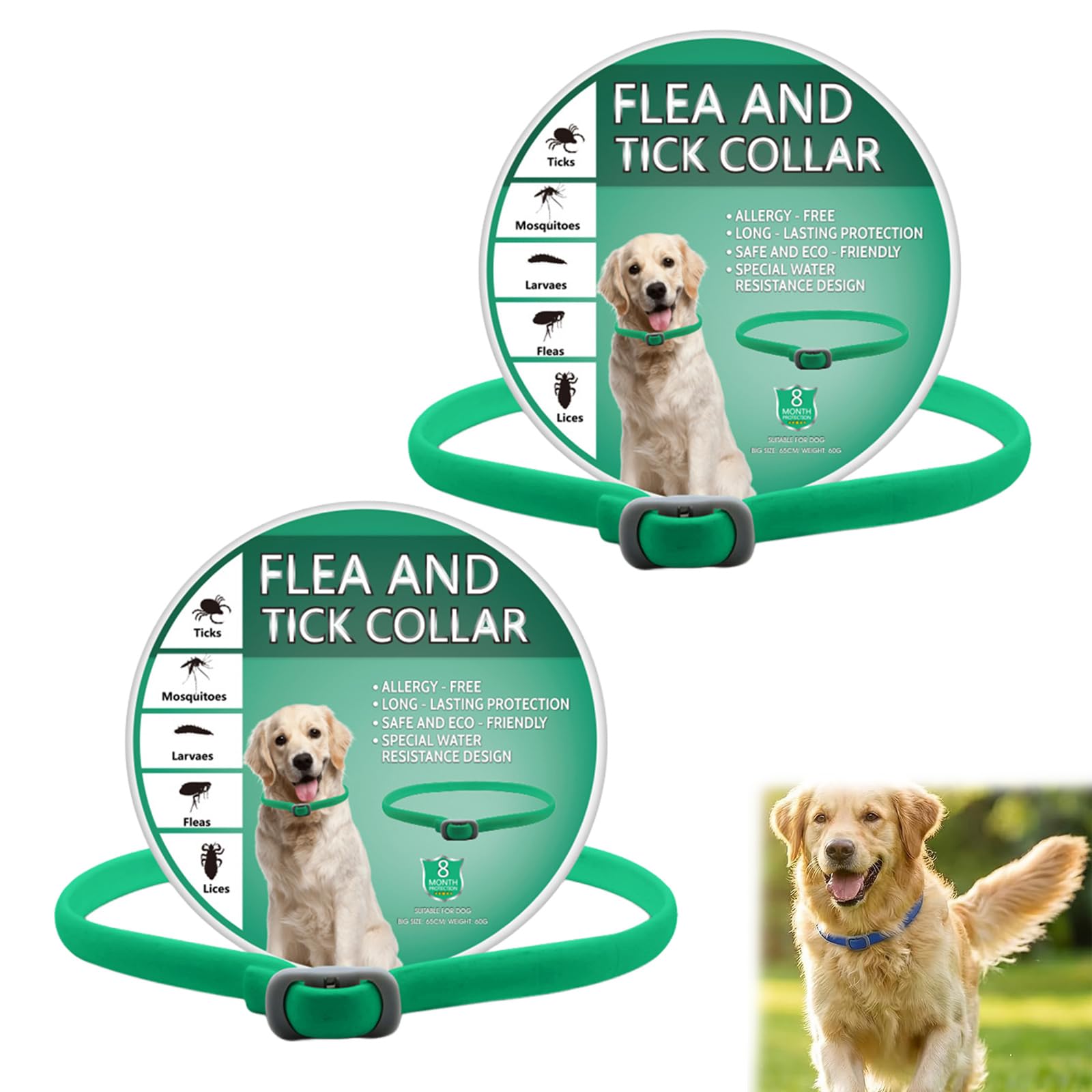 Collar repelente de plagas para perros grandes con aceites naturales en pack de 2 unidades de 65cm