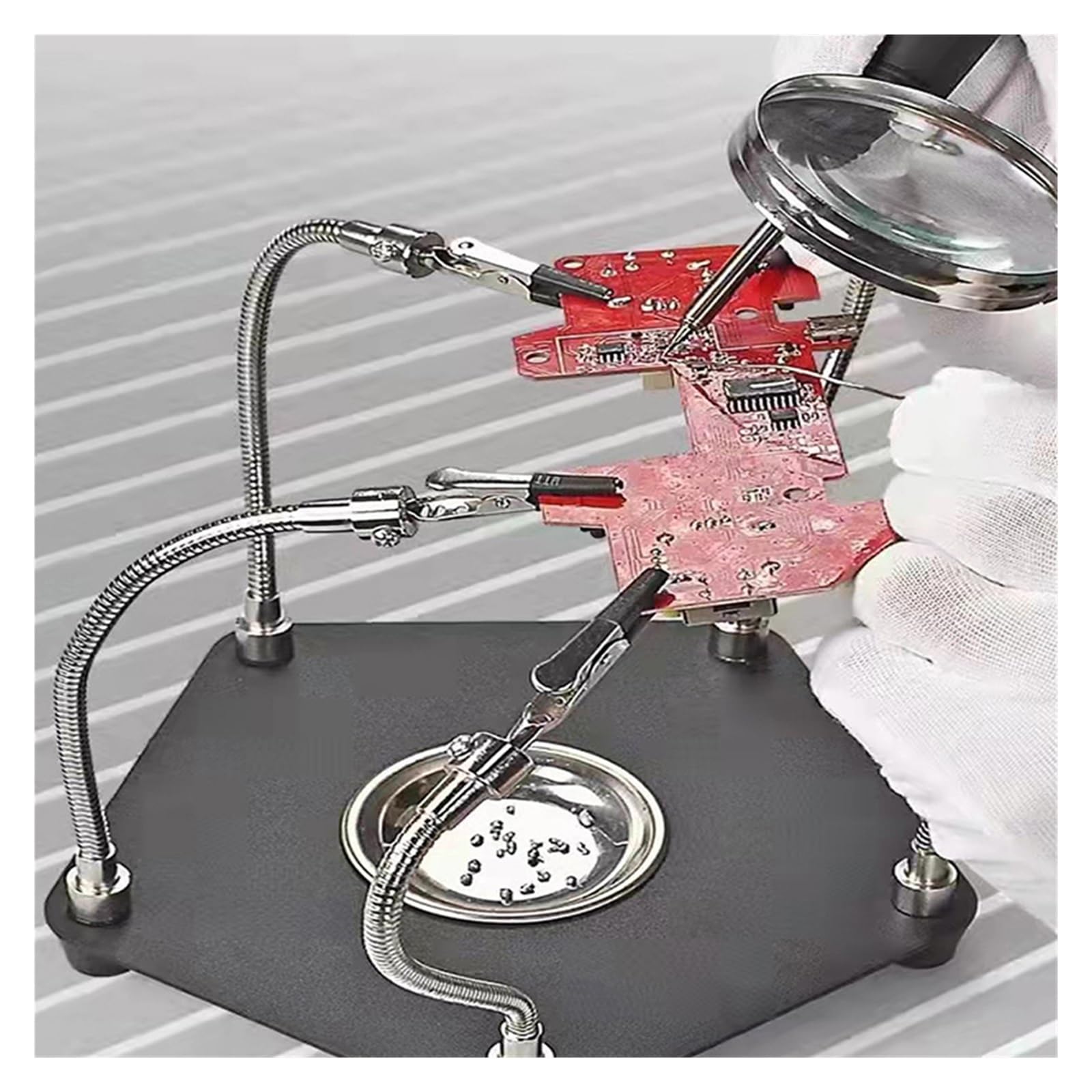 la tercera mano Manos de ayuda for soldadura de mesa con lupa de Clip for placa PCB, estación de soldadura de circuito de reparación, herramienta de tercera mano