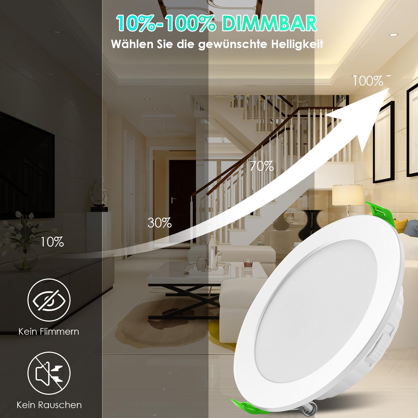 LED Einbaustrahler 230V Dimmbar, 7W 6er Set Einbauleuchten Deckenspots Deckenstrahler Lochöffnung Ø 85-100 mm, IP44 Ultra Flach LED Spots für Badezimmer Wohnzimmer