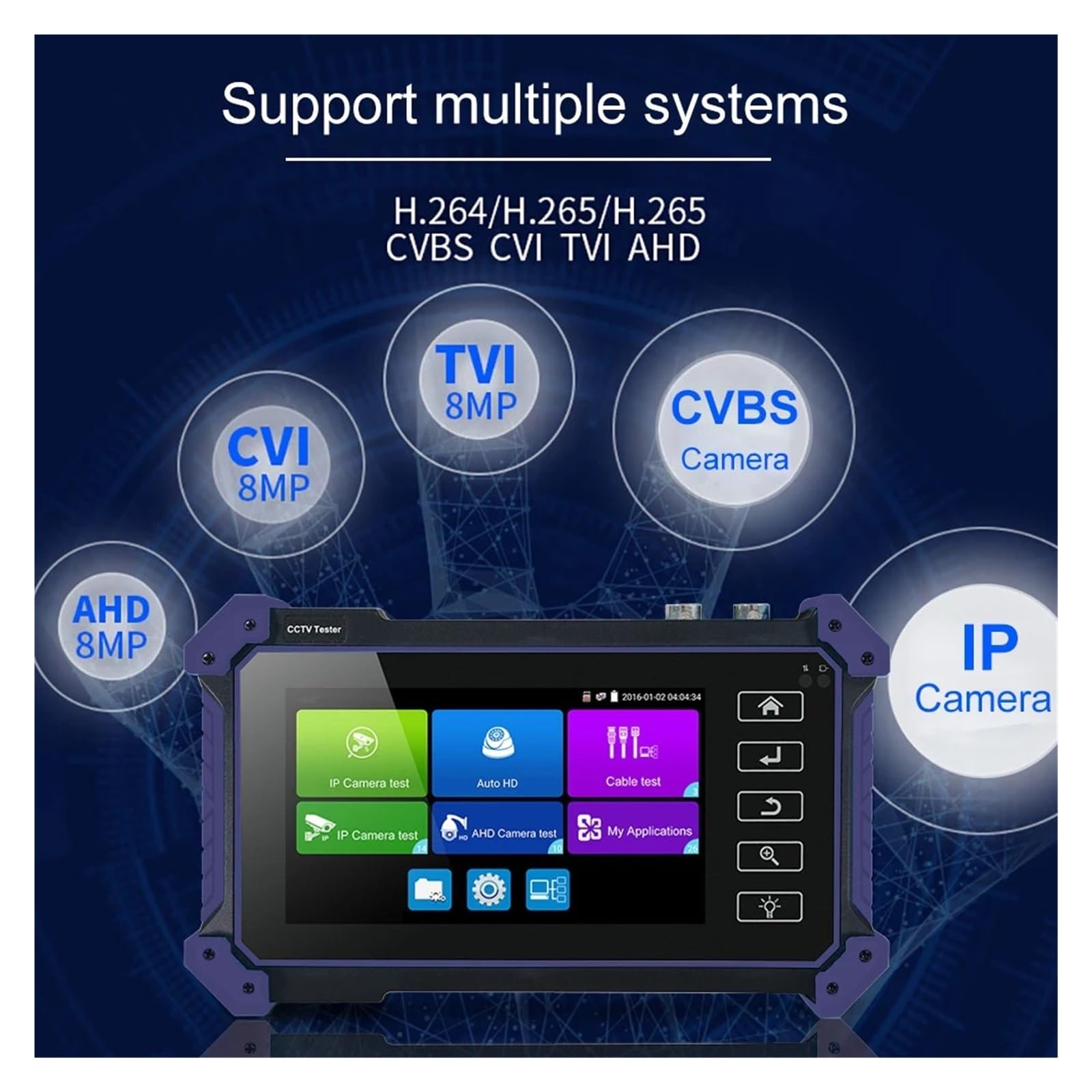 Tester for telecamere CCTV con Ingresso VGA, Monitor CCTV, Tester for telecamere IP, 8MP, AHD, CVI, SDI, 5.4 ", 5", IPC(TI-Z9652)