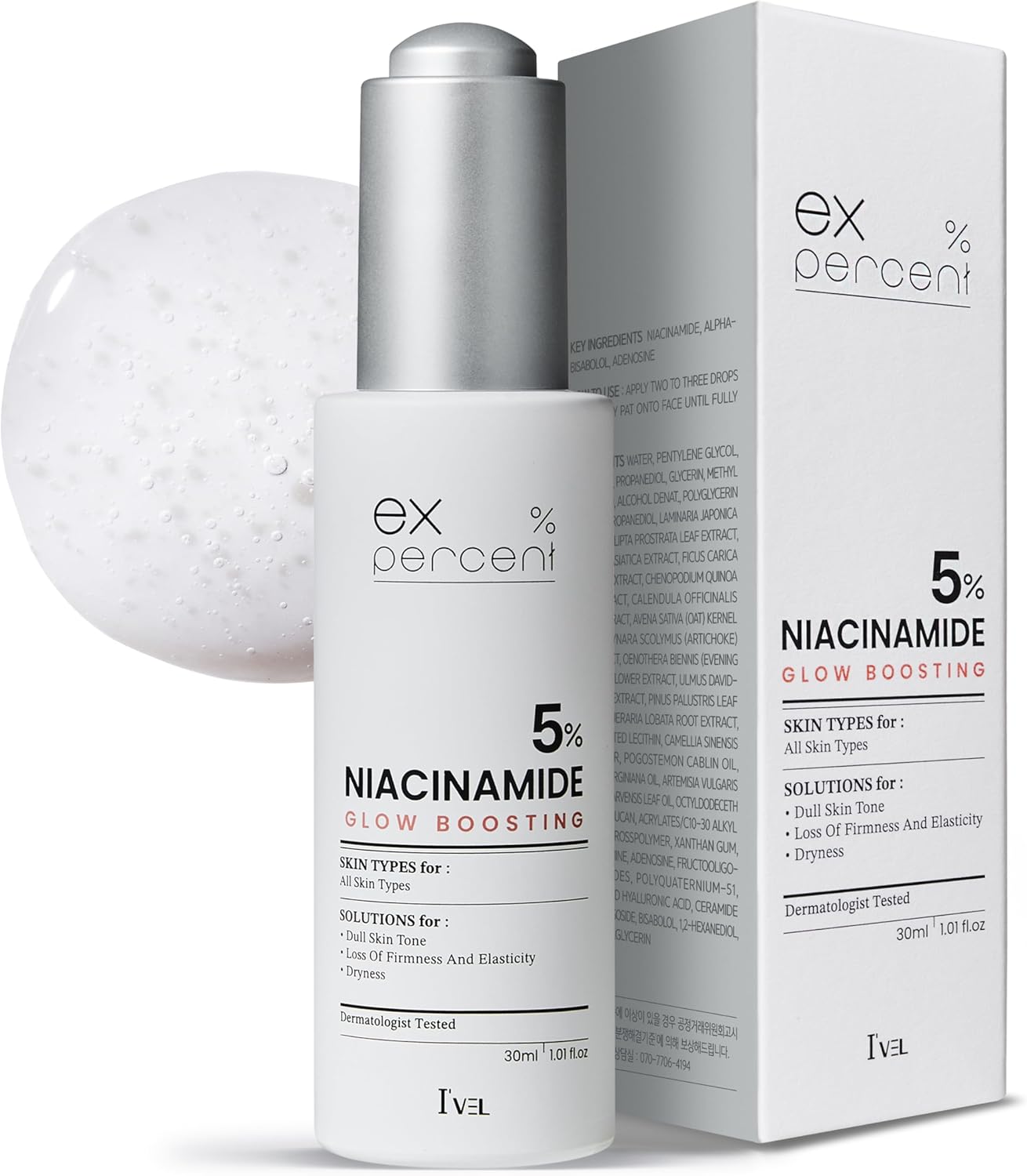 I’VEL EX.PERCENT NIACINAMIDE 5% Ampoule For Face, Hydrating, Brightening Serum, Wrinkle improvement, Moisturizing, Improved pore area, 30ml I’VEL EX.PERCENT NIACINAMIDE 5% Ampoule For Face, Hydrating, Brightening Serum, Wrinkle improvement, Moisturizing, Improved pore area, 30ml