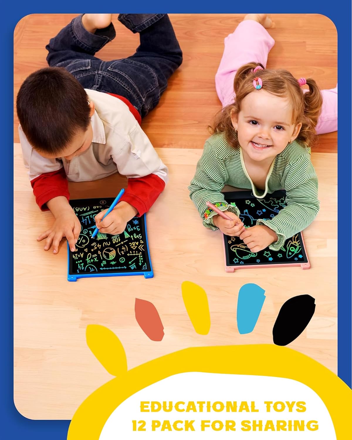 bravokids 12 Pack LCD Writing Tablet with Stylus, 8.5 inch Colorful Doodle Board Drawing Pad for Kids, Travel Games Activity Learning Toys, Birthday Gift for Age 3 4 5 6 7 8 Year Old Boys Girls