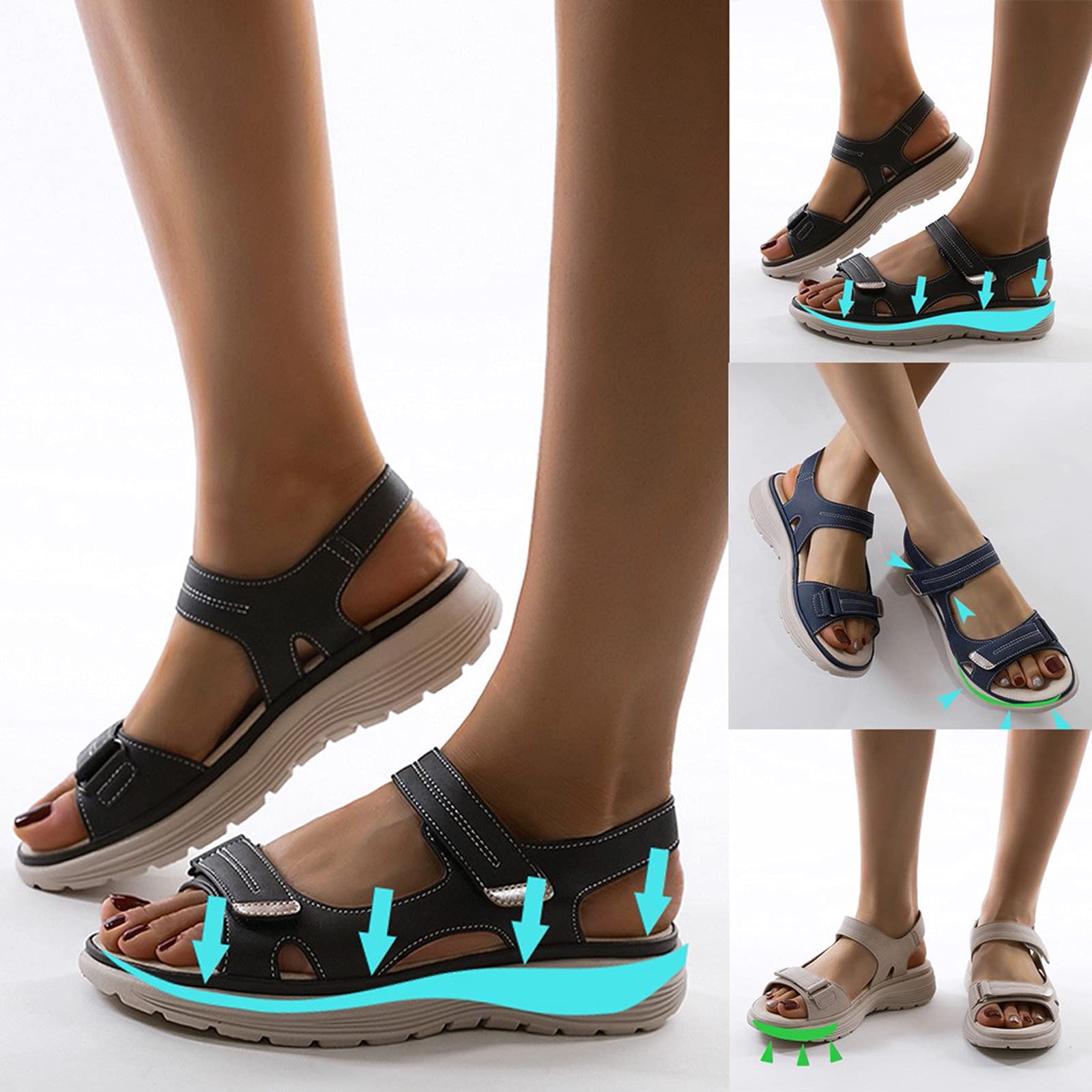 Sandalias para Caminar para Mujer Sandalias de Playa Cómodas con Punta Abierta y de Piel Sintética de Verano Sandalias Ortopédicas para Mujer,Gris,US8/EU39